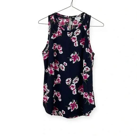 J. Crew Blue Floral Sleeveless Blouse Ladder Trim Size 2 - Picture 1 of 6